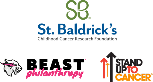 Logos for St. Baldrick's Foundation, MrBeast, and Stand Up To Cancer.