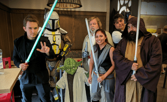 people dressed up in starwars costumes