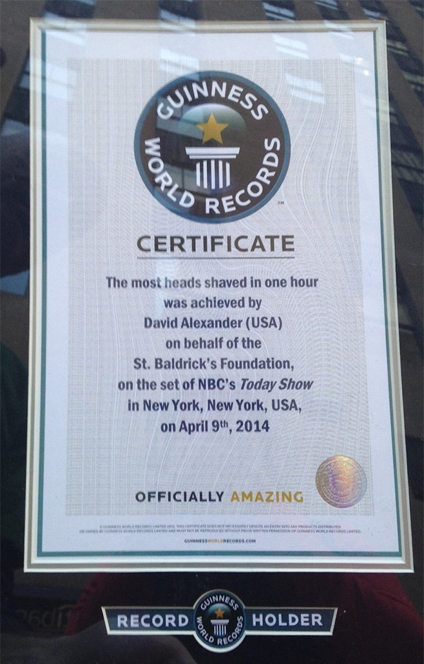Official Guinness World Record certificate