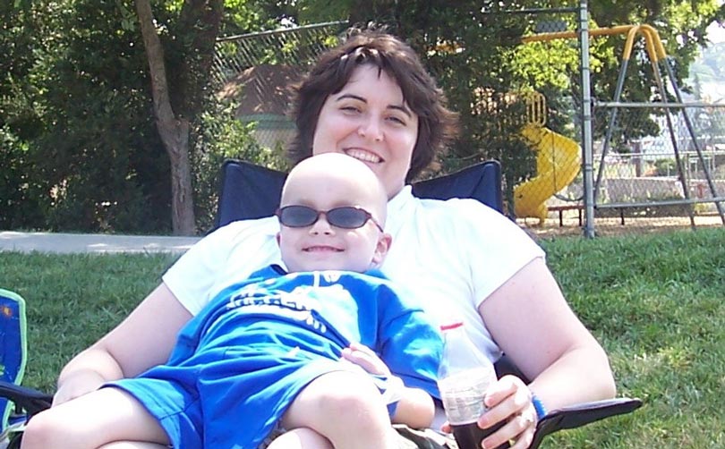 Danielle Leach lounging with her son Mason