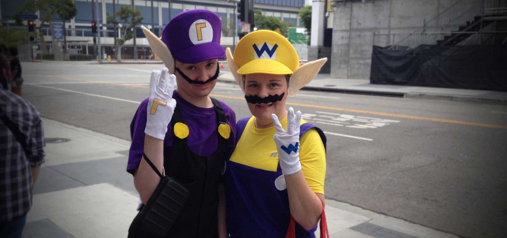 Kris Doyle and her son Will dressed up as Wario and Waluigi