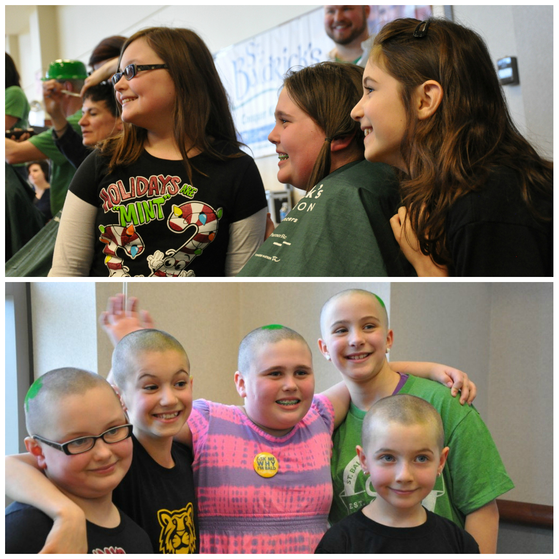 Five young girls shaved their heads together