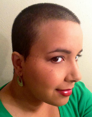 Alyssa after shaving her head to support childhood cancer research