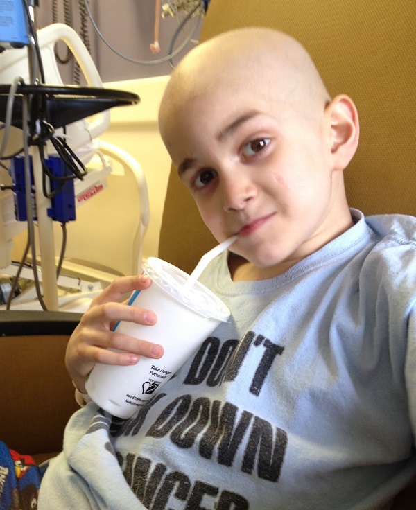 Sam during treatment for pediatric cancer