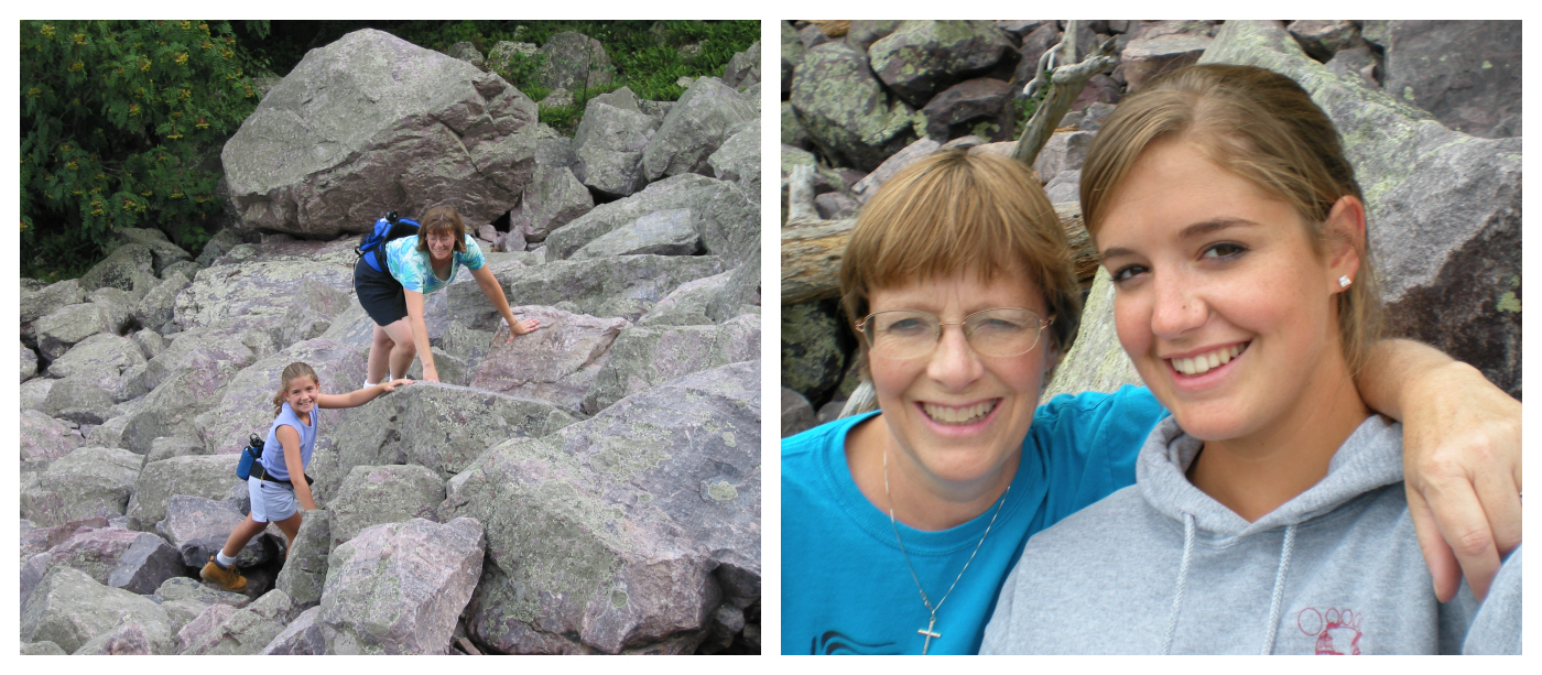 Jessica and her mom hiking at Devil's Lake State Park in Wisconsin