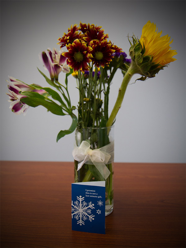 Flower bouquet with mini St. Baldrick's holiday card