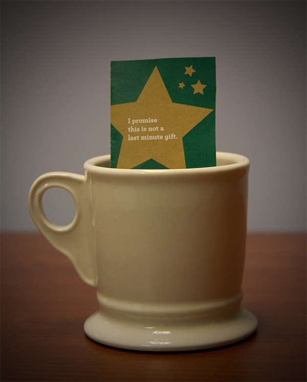 Mug with mini St. Baldrick's holiday card