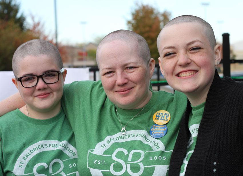 Heather and her daughters shaved for St. Baldrick's in honor of Aria
