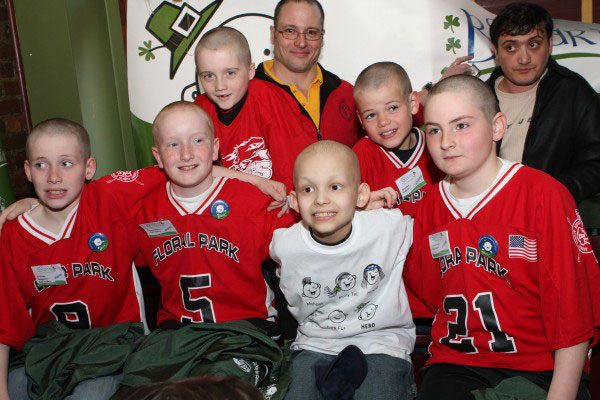 Aiden and friends after shaving heads for cancer