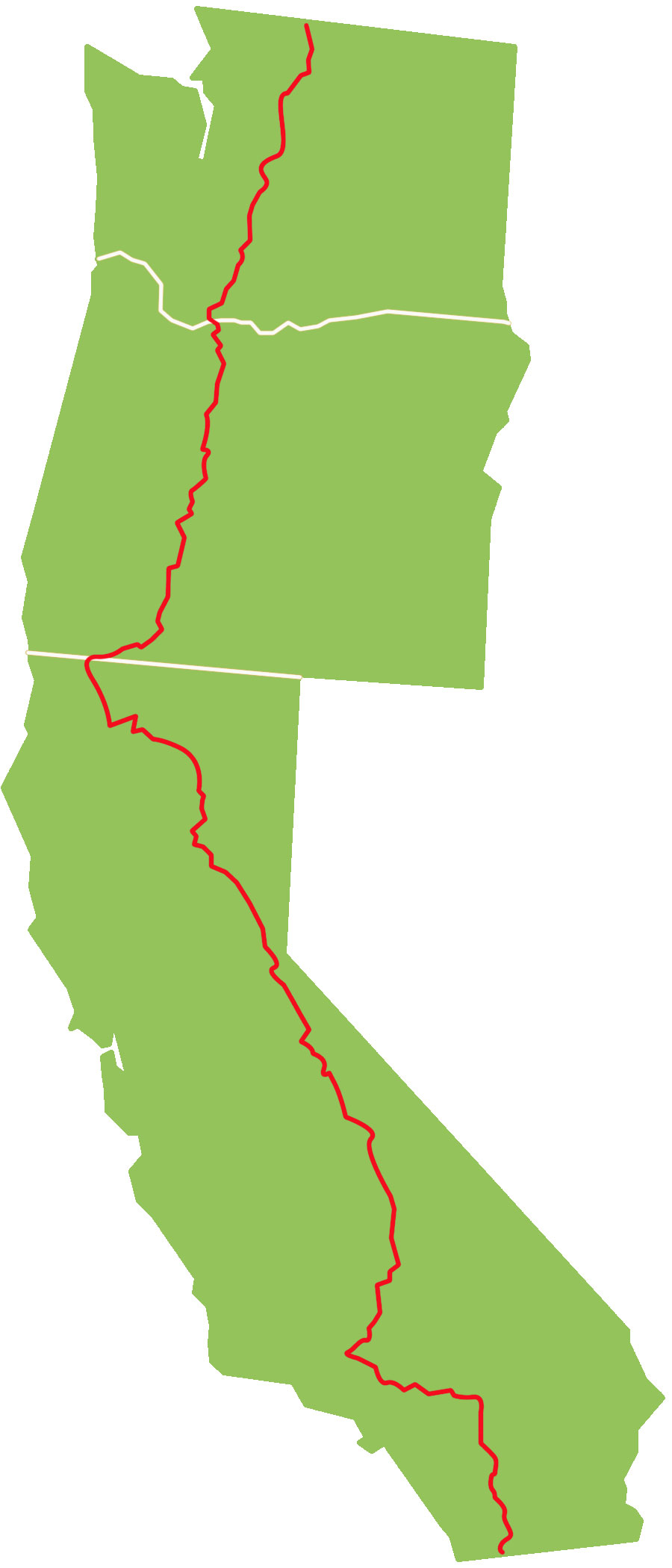 A map of the Pacific Crest Trail