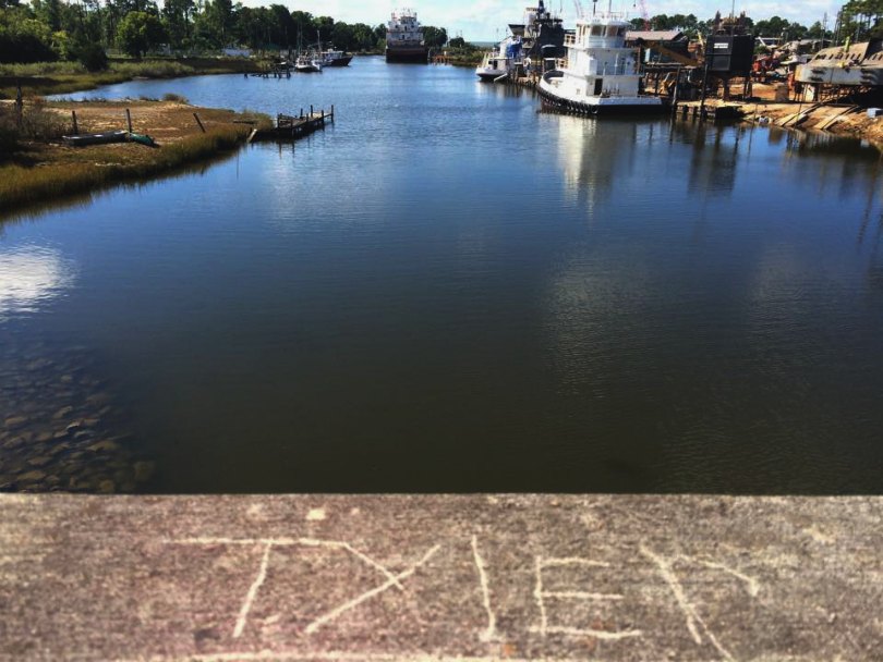 Tyler is written on a ferry dock in Alabama