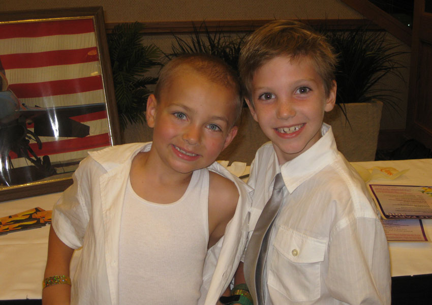 Preston smiles with his friend Justin before Justin passed away from neuroblastoma