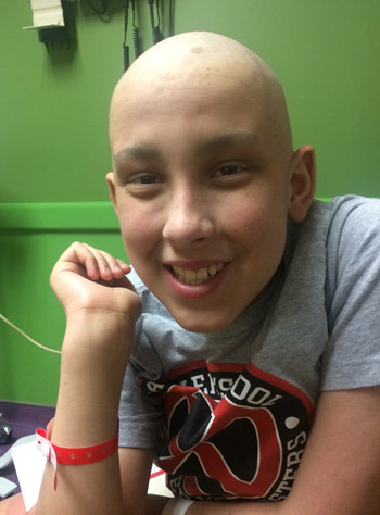 Sam while in treatment for acute myeloid leukemia