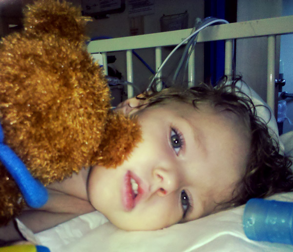 Ty in the hospital during treatment for childhood cancer