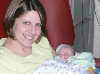 Erin with Ben in the hospital.