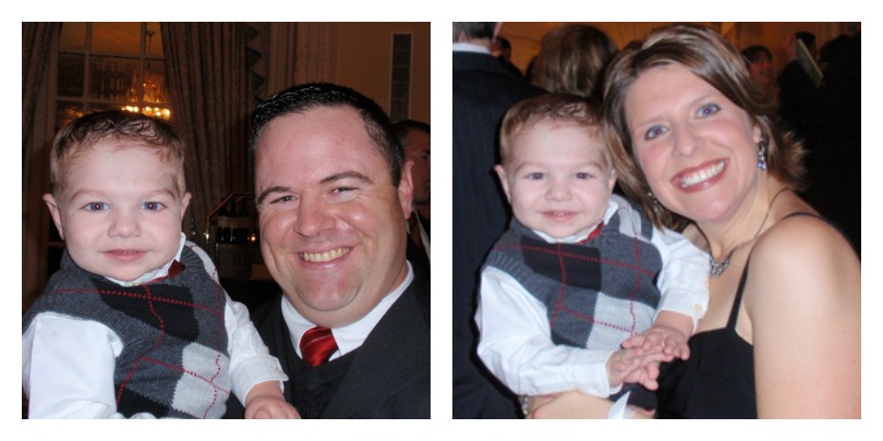 Ben is all dressed up at a gala with his mom and dad.