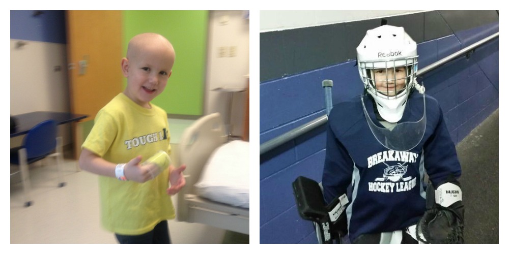 Ike playing hockey while in treatment for acute lymphoblastic leukemia