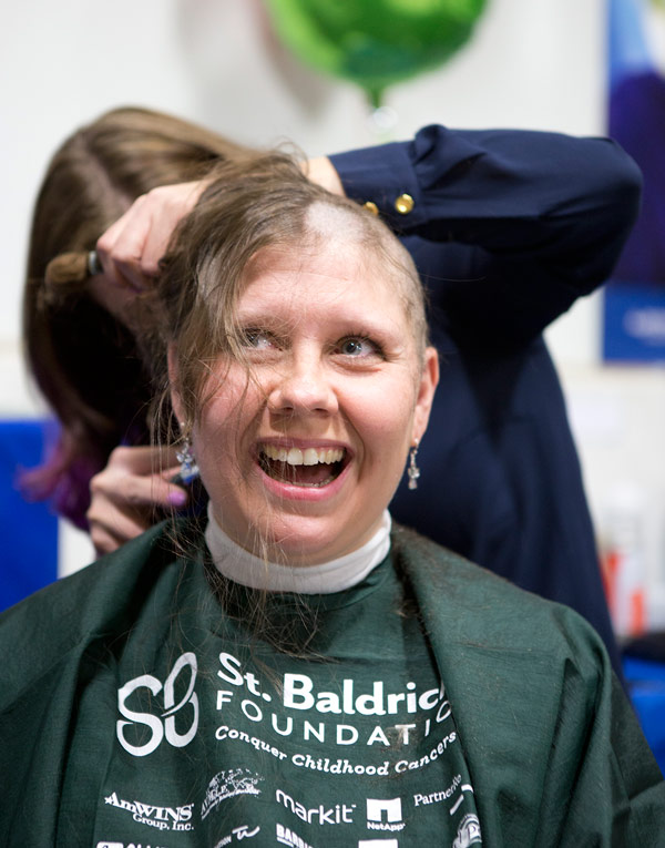 Tammy shaves for St. Baldrick's.