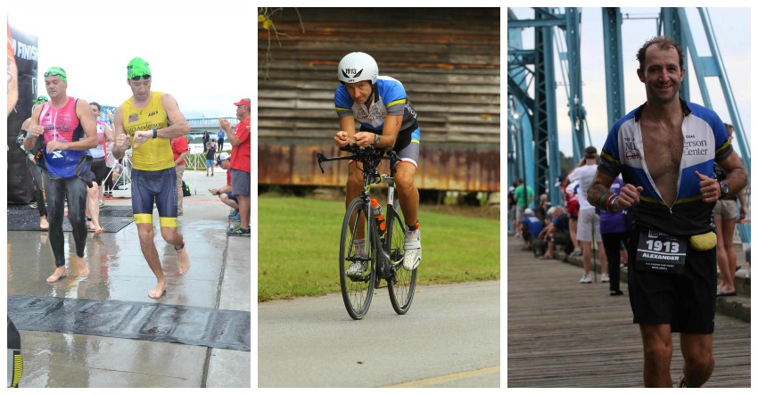 Alex swimming, biking, and running his way to the finish line.