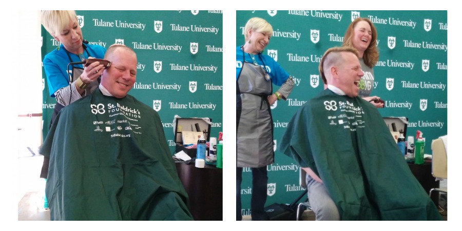 Collage of Dr. Robert Vasquez shaving for St. Baldrick's