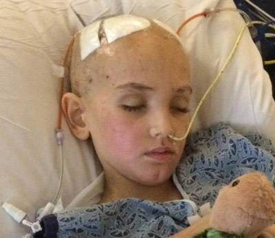 Luke sleeps while receiving chemotherapy for acute lymphoblastic leukemia