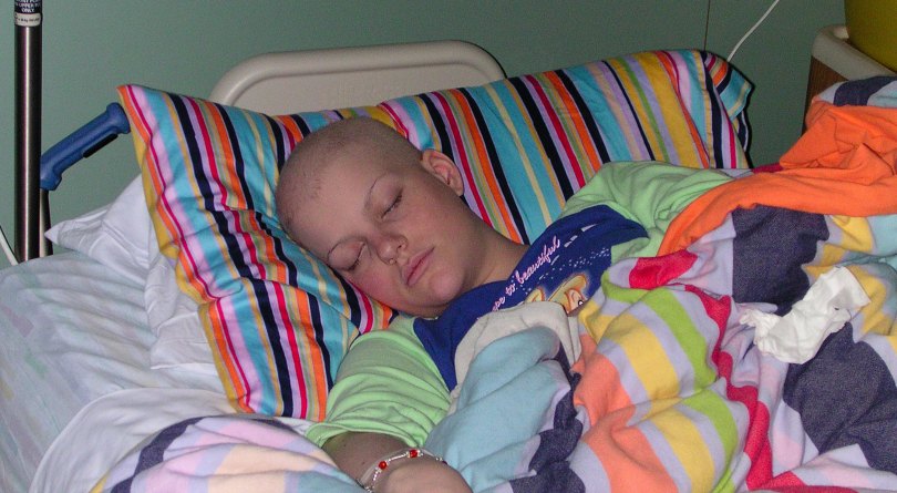 Ambassador Sarah sleeps during her first fight against cancer