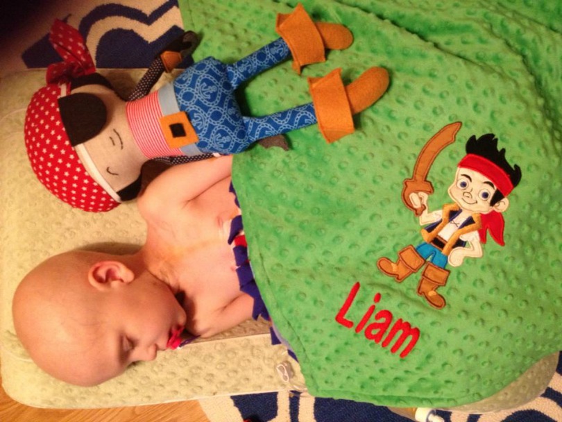 Liam sleeps under a special blanket