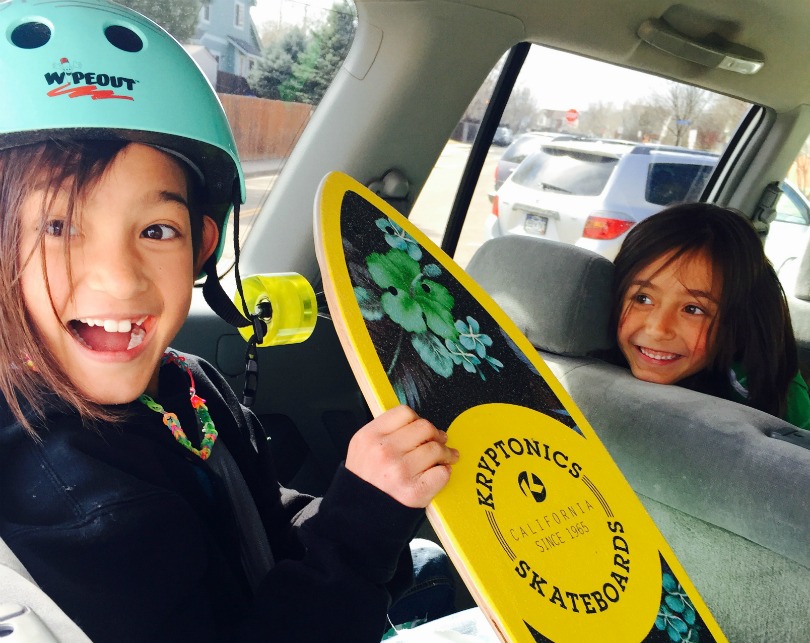 Ari received one present for her ninth birthday — a skateboard.