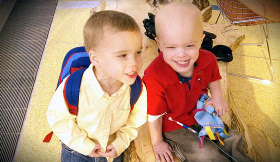 Chase and Aidan playing together in the hospital