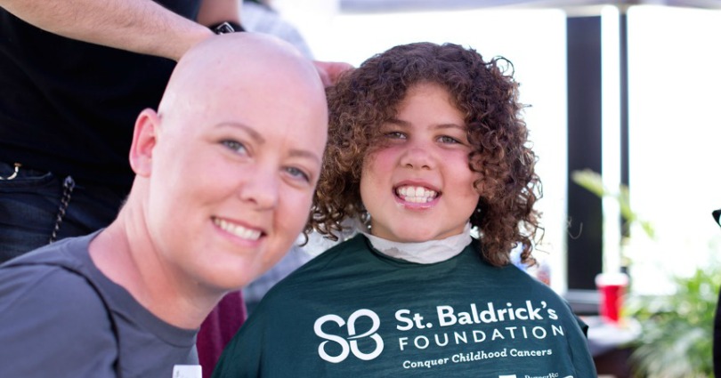 Lily with her mom, Jennifer, during Lily's 2014 shave