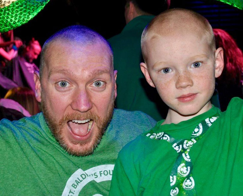 Chris and Liam at a head-shaving event in 2014