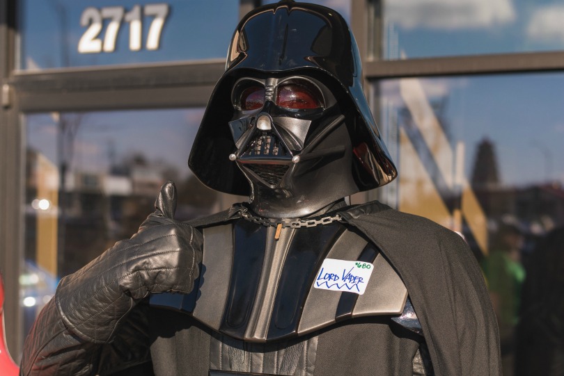 Lord Vader gives a thumbs up before his shave for St. Baldrick's