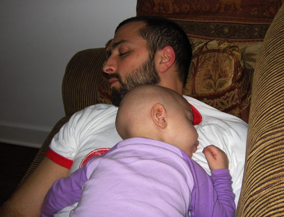 Althea and her dad sleeping