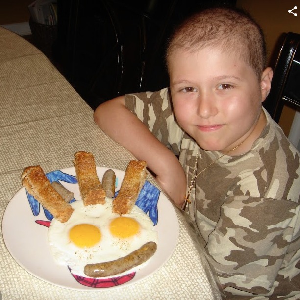 Petey with his breakfast