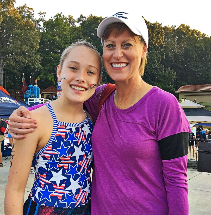 Grace and her mom at the pool