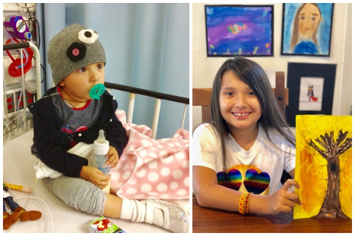 A collage of Emma Sophia in treatment and in remission